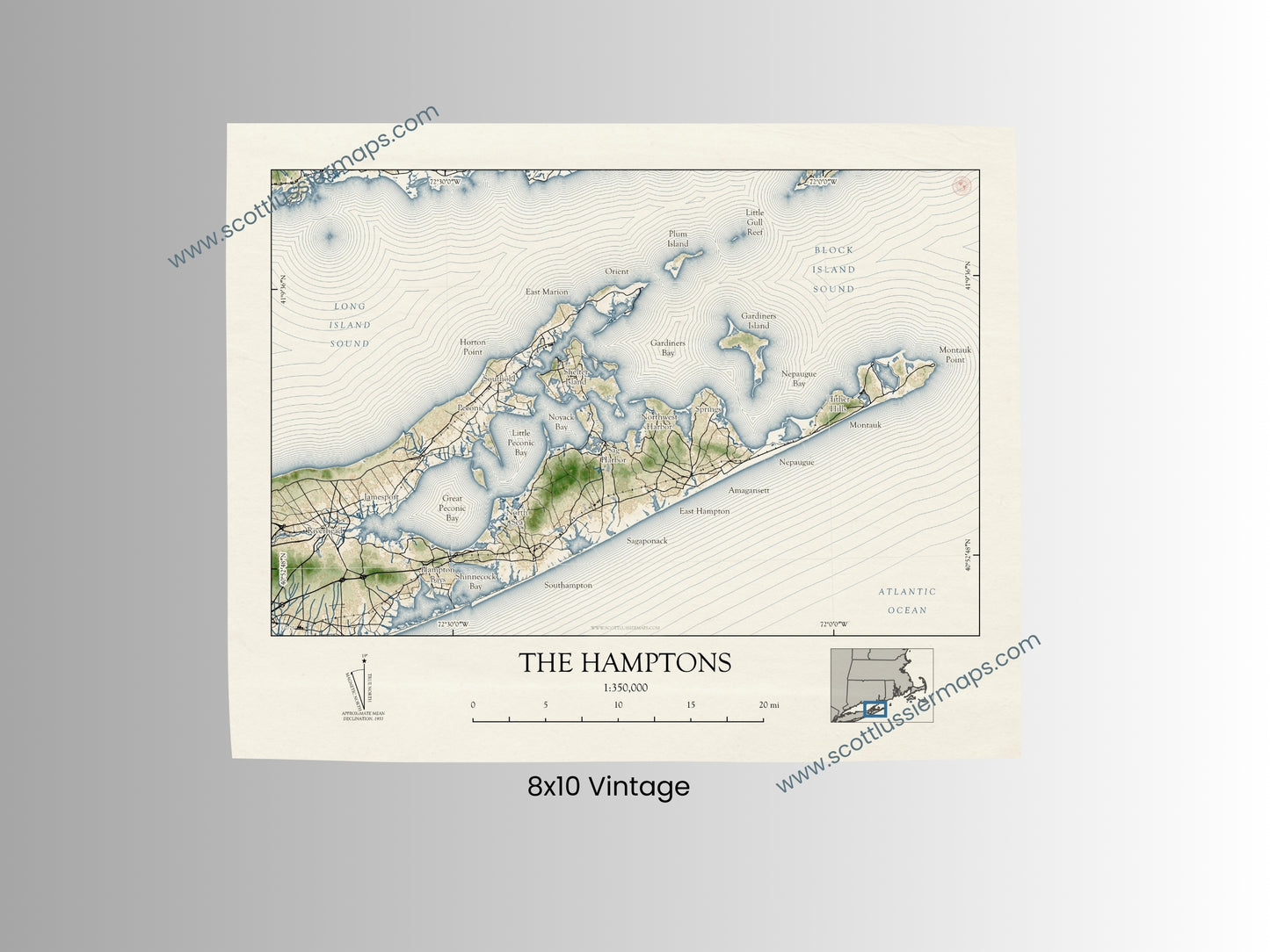 Hamptons New York VINTAGE Map Art Print