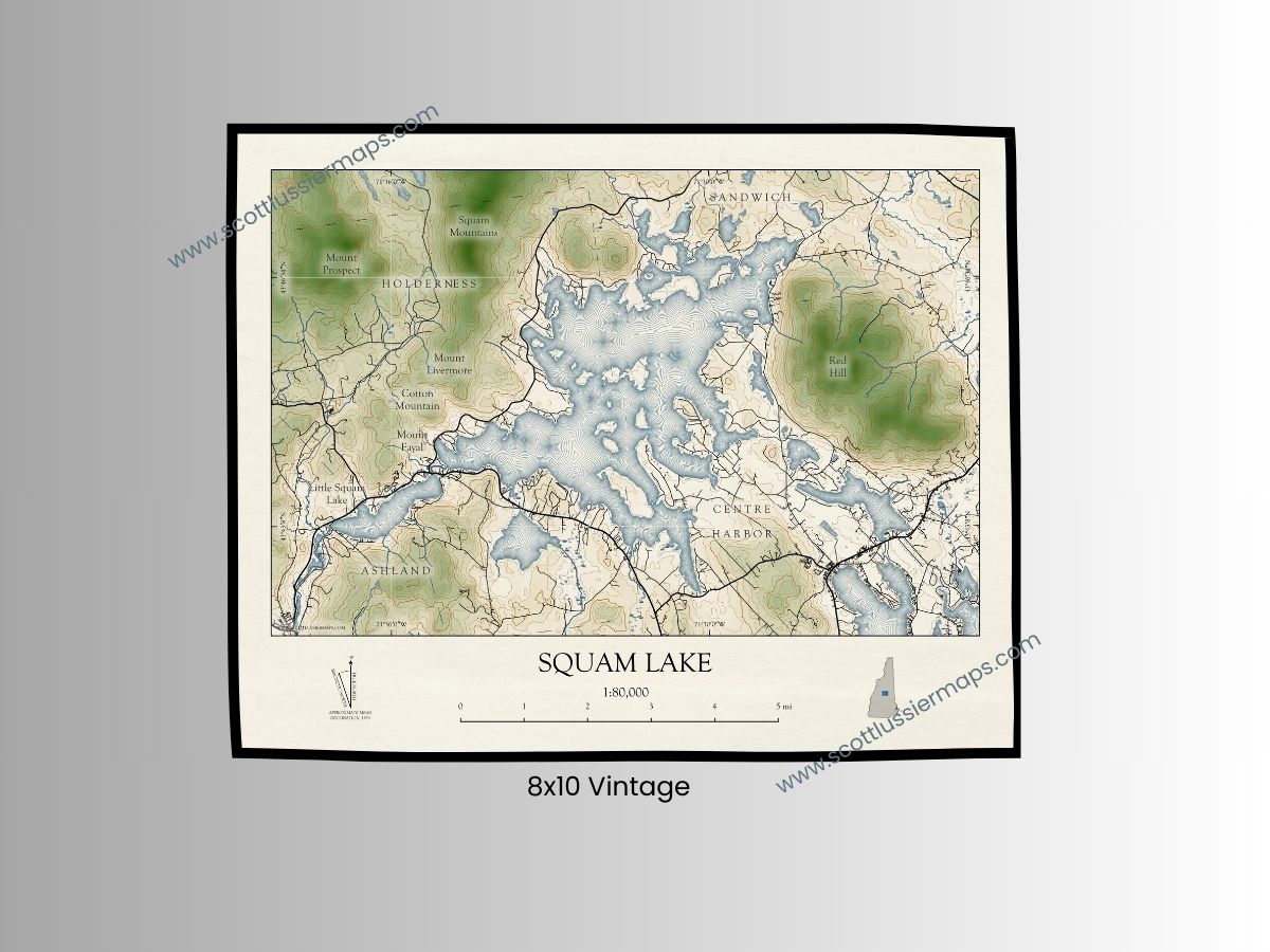 Squam Lake New Hampshire VINTAGE Map Art Print 0225