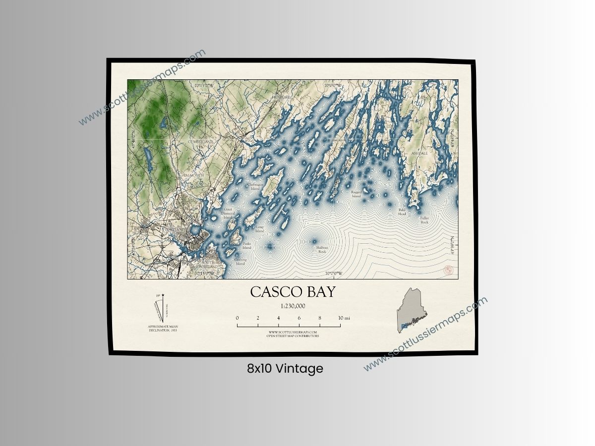 Casco Bay Maine VINTAGE Map Art Print 0225