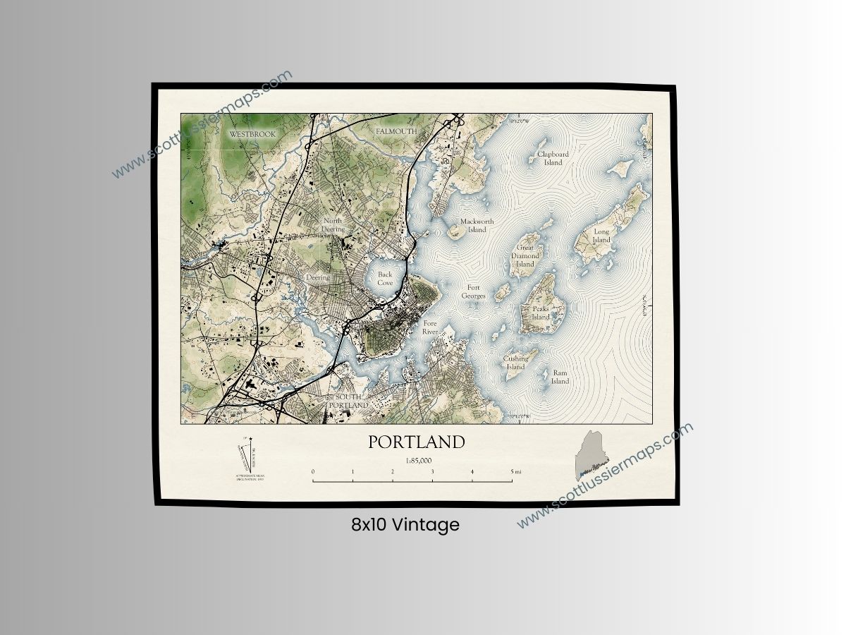 Portland Maine VINTAGE Map Art Print 0225