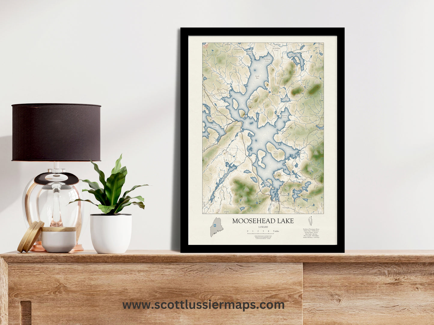 Moosehead Lake Maine VINTAGE Map Art Print
