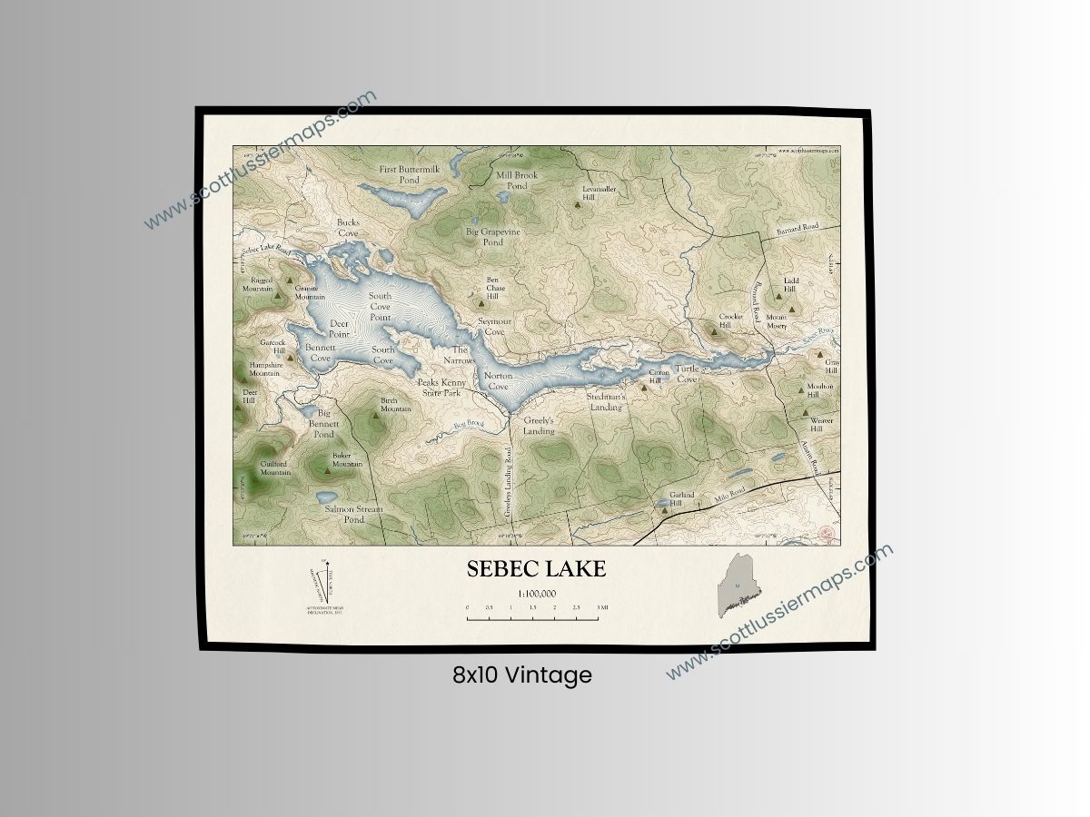 Sebec Lake Maine VINTAGE Map Art Print 0225
