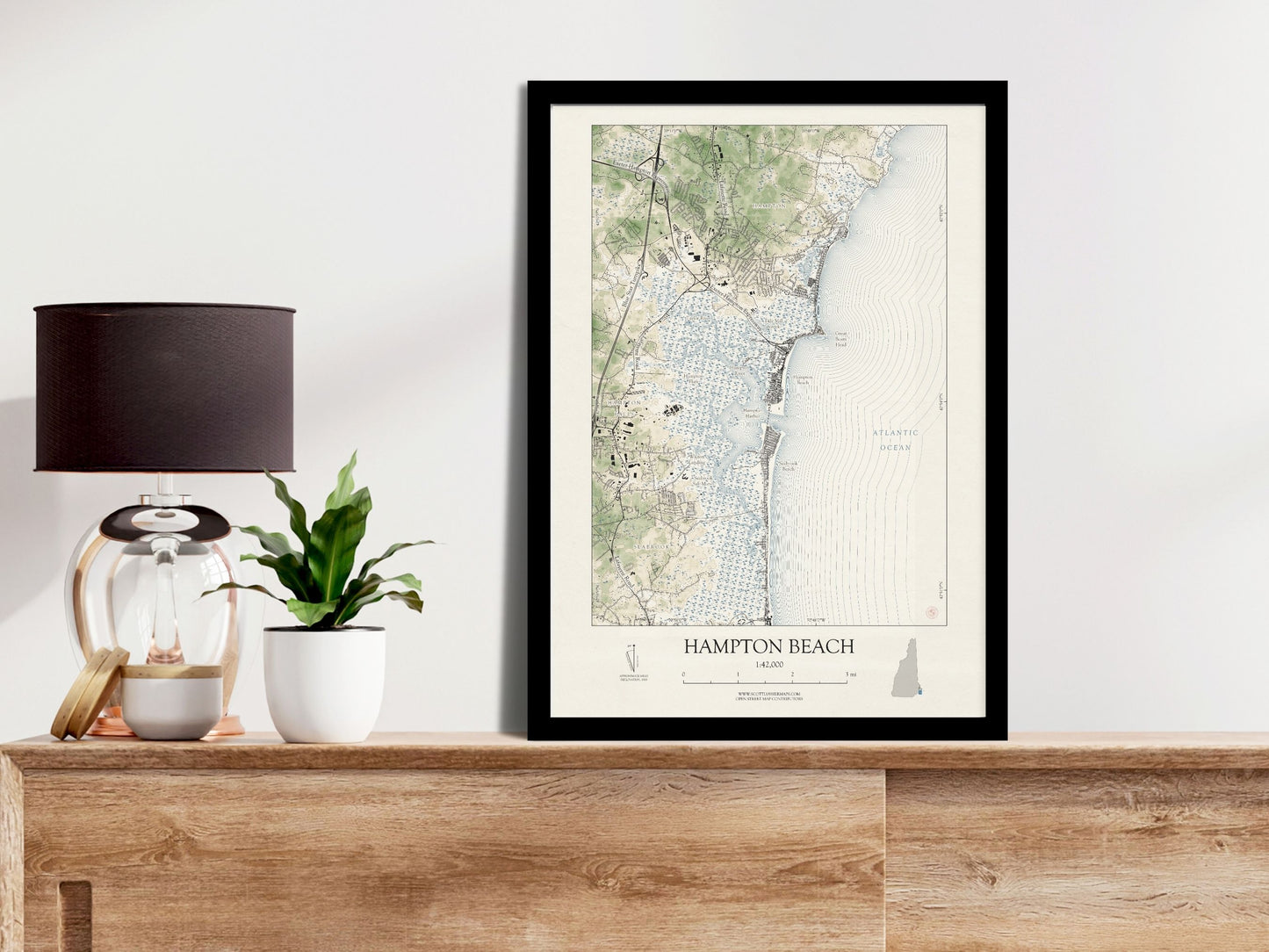 Hampton Beach New Hampshire VINTAGE Map Art Print 0225