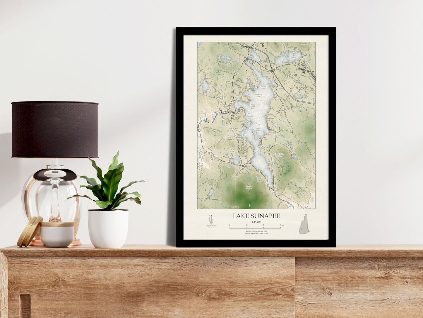 Lake Sunapee New Hampshire VINTAGE Map Art Print 0225