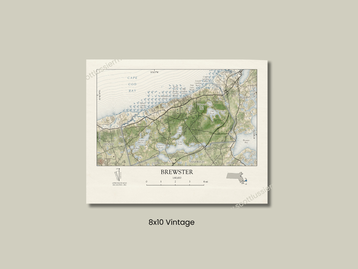 Brewster Cape Cod MA Map Art Print Vintage Style