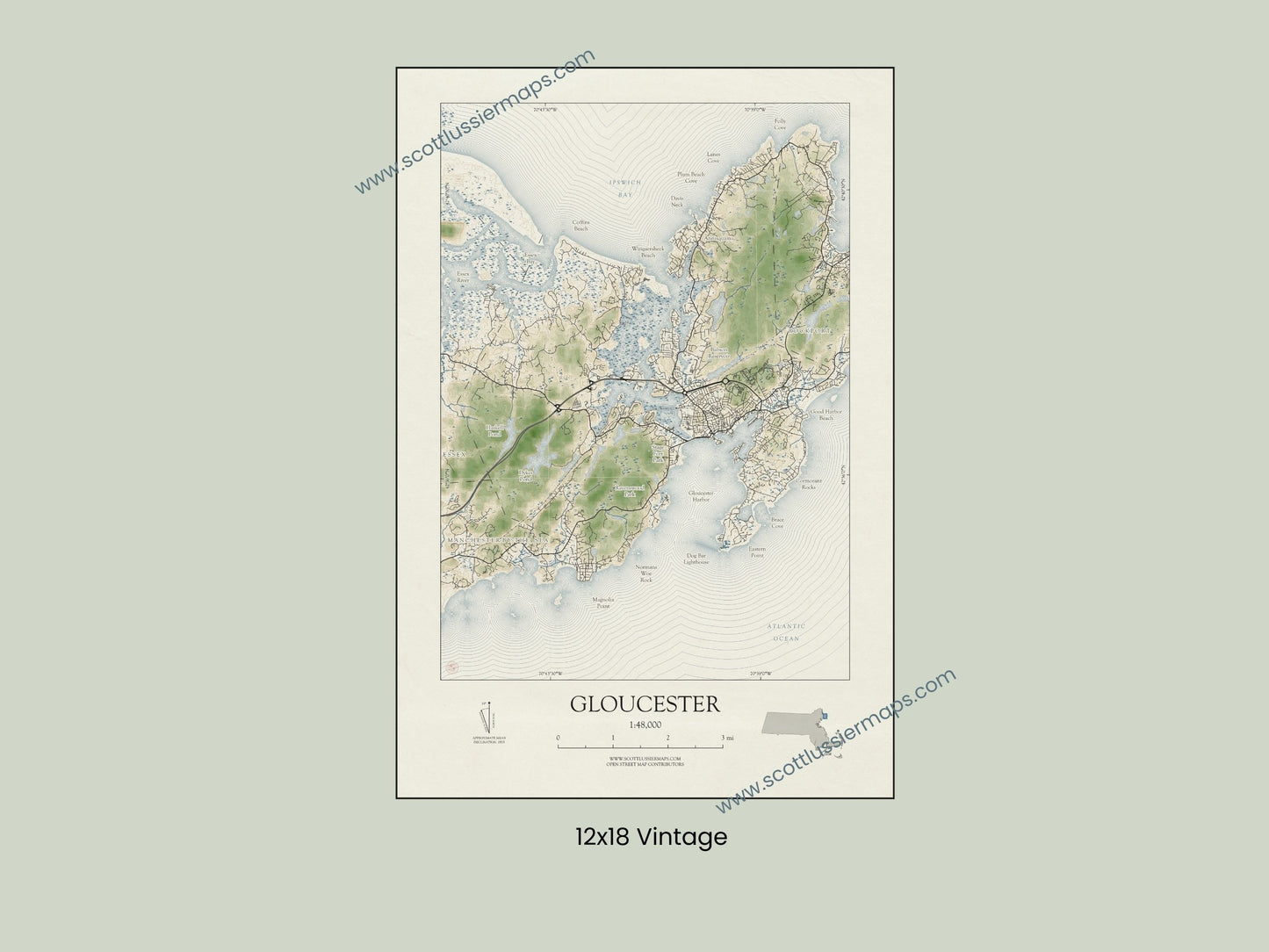 Gloucester Massachusetts VINTAGE Map Art Print 0225