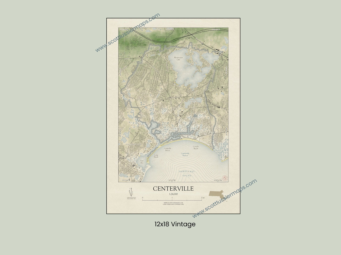 Centerville Massachusetts Cape Cod VINTAGE Map Art Print 0225