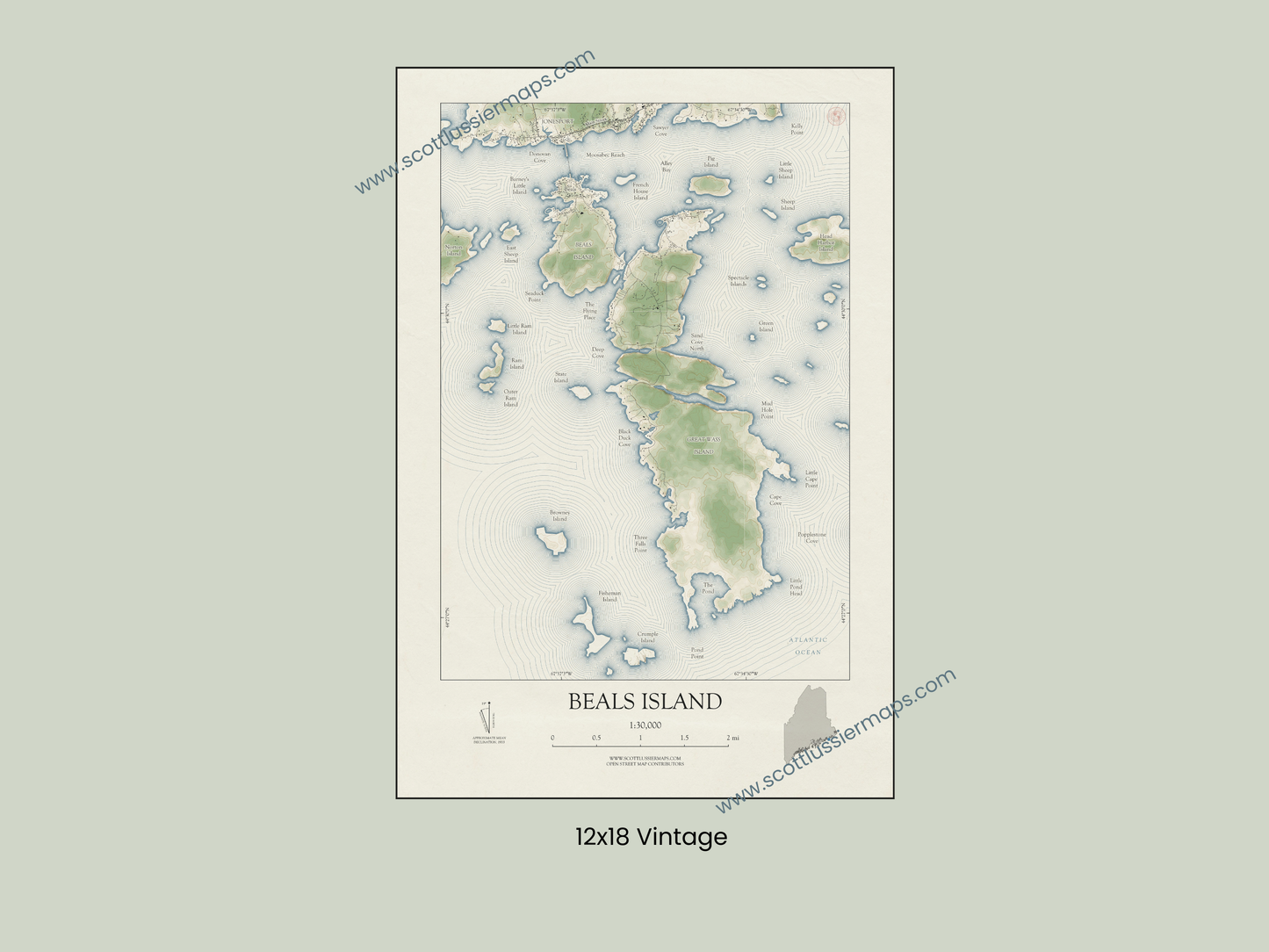 Beals Island Maine VINTAGE Map Art Print
