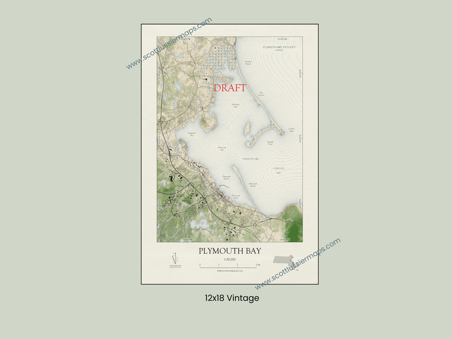Plymouth Bay Massachusetts VINTAGE Map Art Print 042025