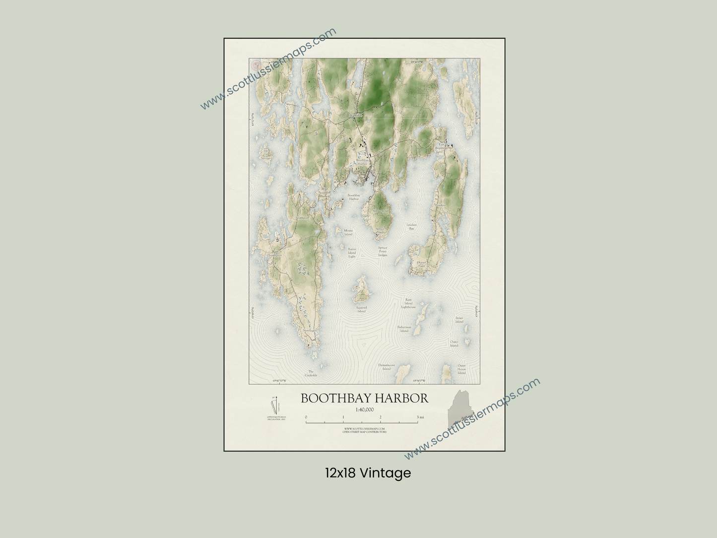 Boothbay Harbor Maine VINTAGE Map Art Print 0325