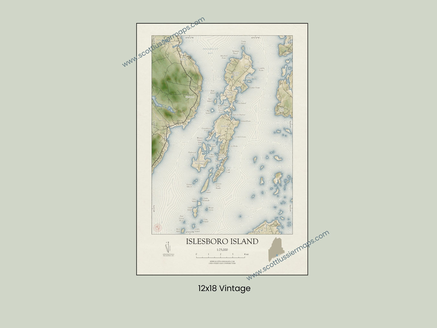 Isleboro Maine Map VINTAGE Style Art Print 0225