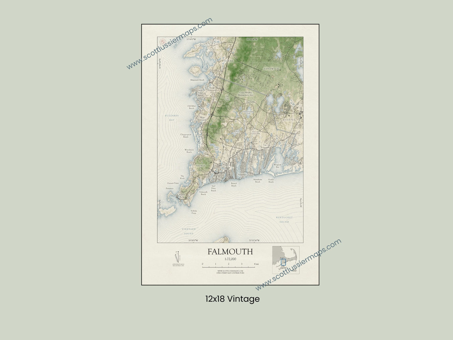 Falmouth Massachusetts Cape Cod VINTAGE Map Art Print 0225
