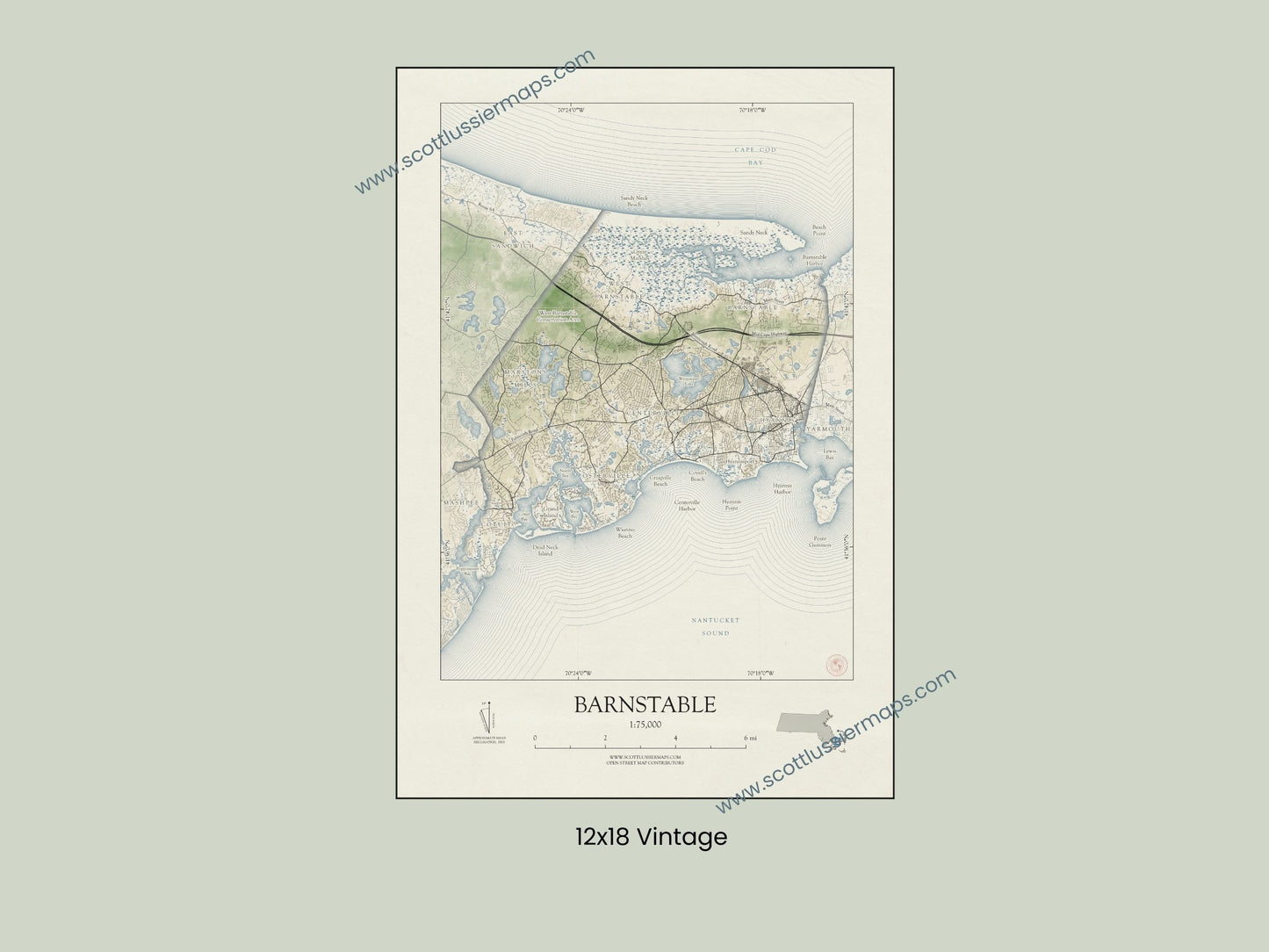 Barnstable Massachusetts Cape Cod VINTAGE Map Art Print 0225