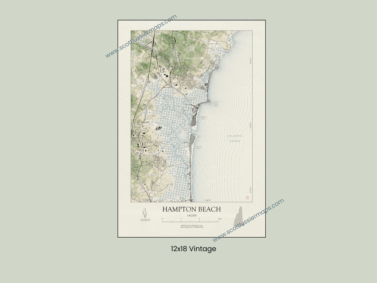 Hampton Beach New Hampshire VINTAGE Map Art Print 0225