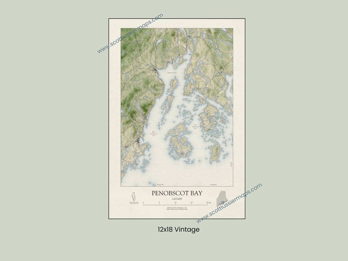 Penobscot Bay Maine VINTAGE Map Art Print