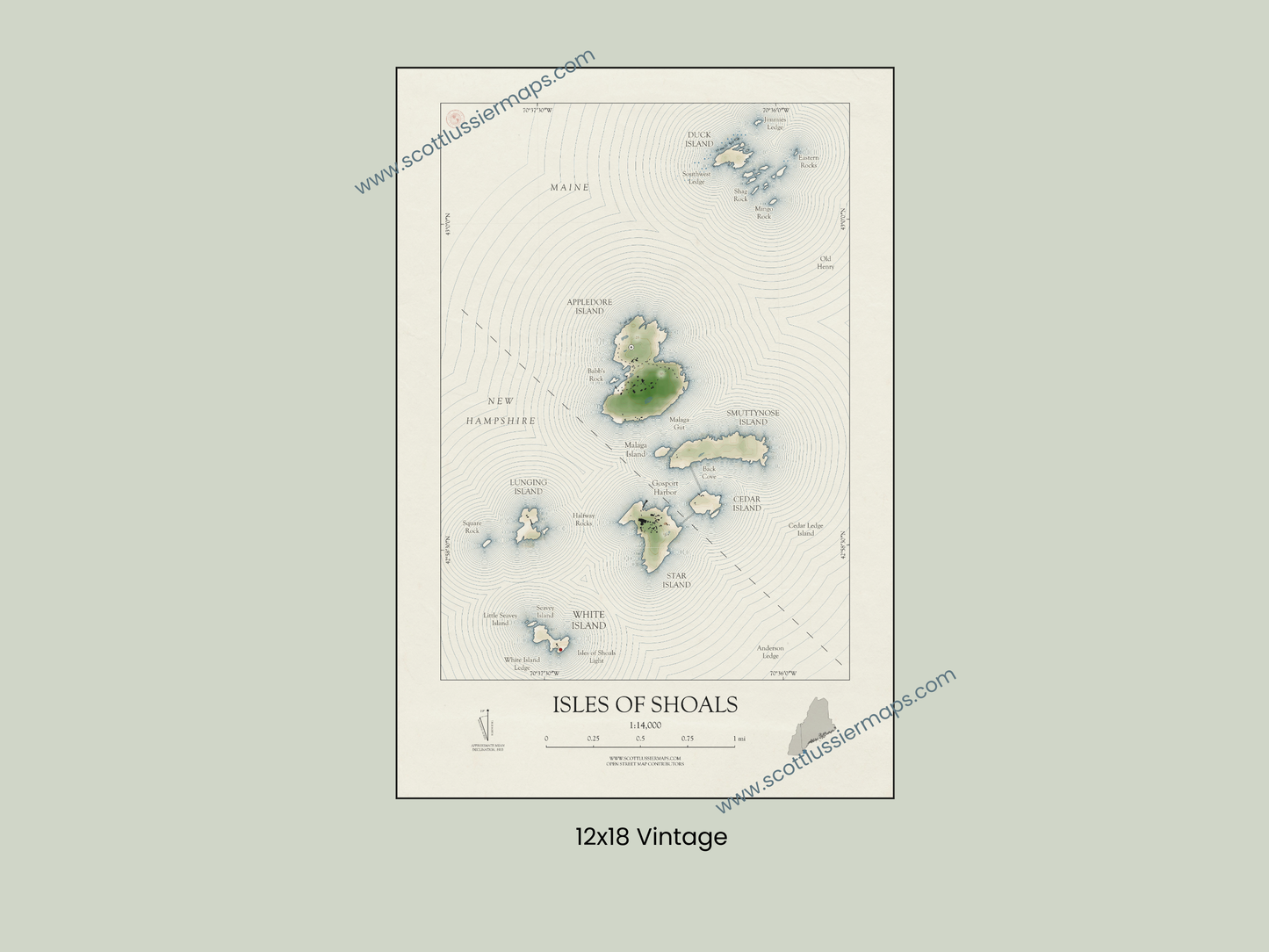Isles of Shoals New Hampshire VINTAGE Map Art Print 0325