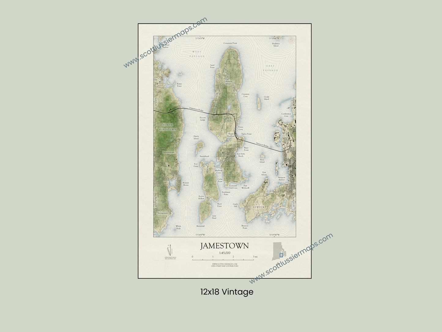 Jamestown Rhode Island VINTAGE Map Art Print 0225