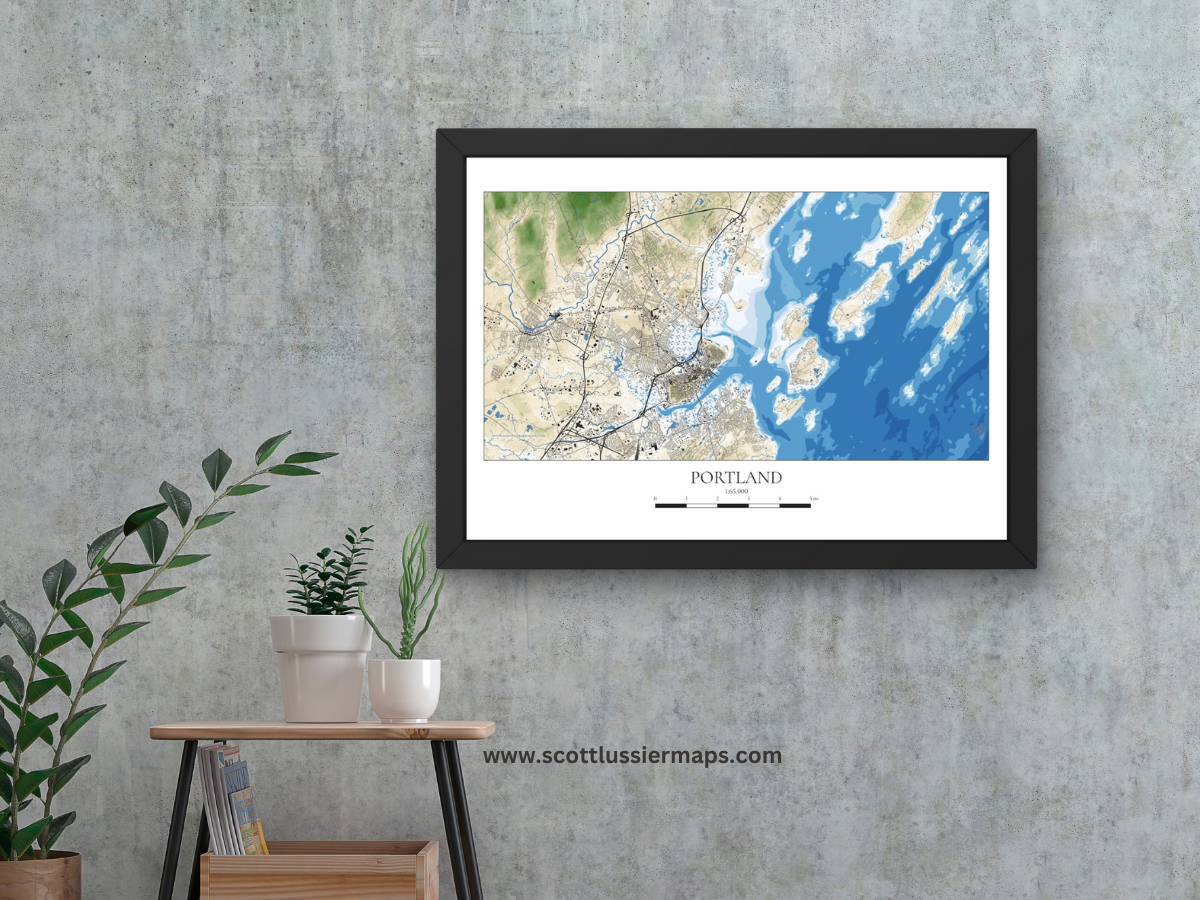 Portland Maine COASTAL Map Art Print