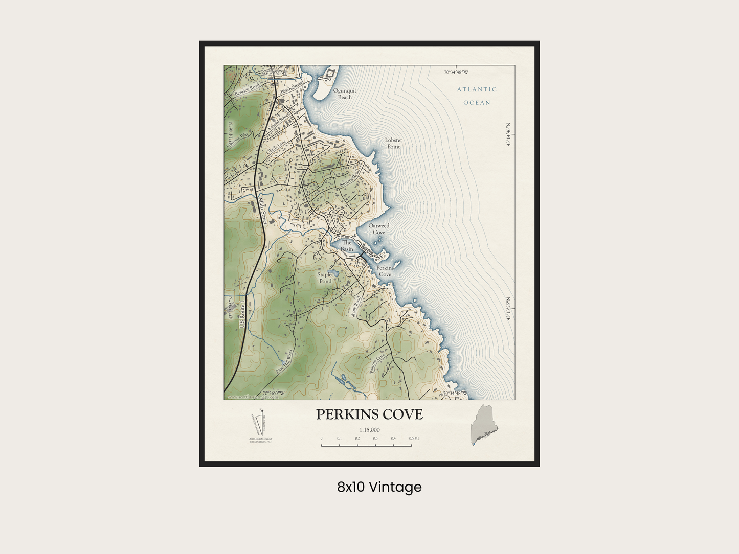 Perkins Cove Maine VINTAGE Map Art Print 0325