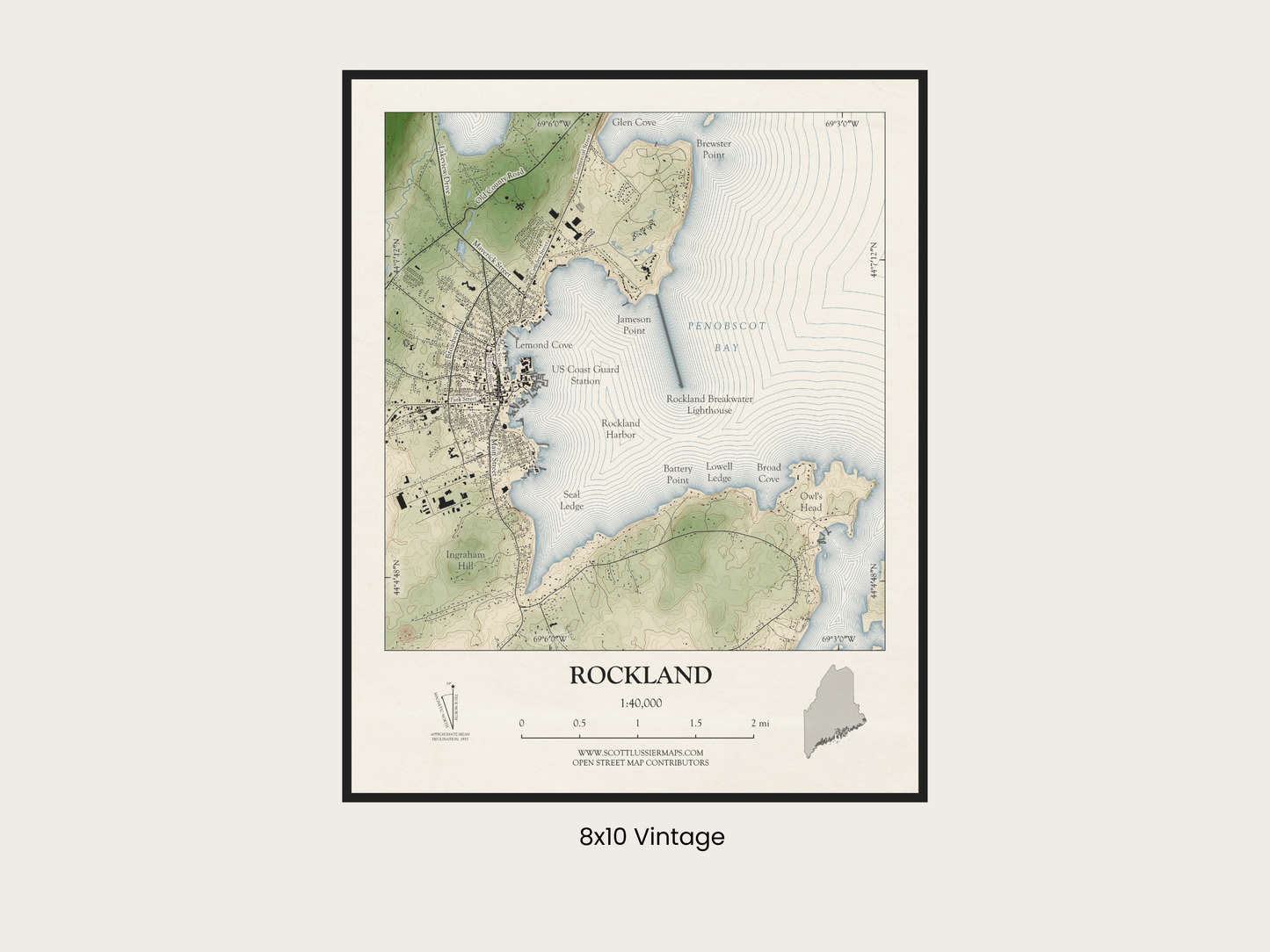 Rockland Maine VINTAGE Map Art Print 0425