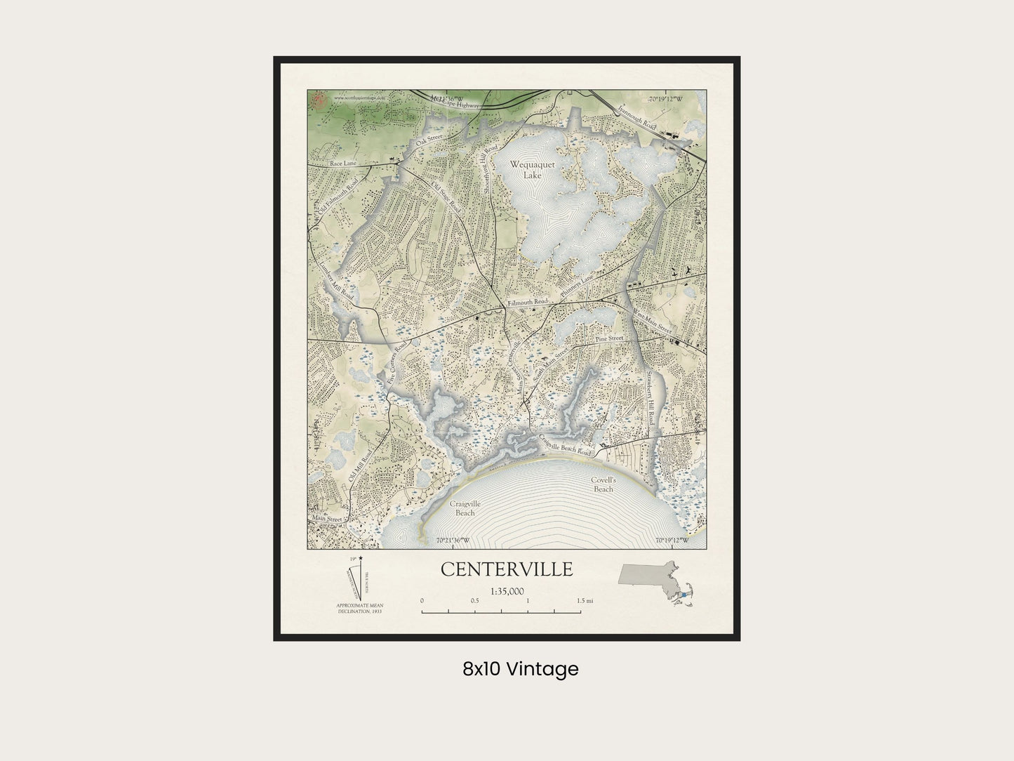 Centerville Massachusetts Cape Cod VINTAGE Map Art Print 0225