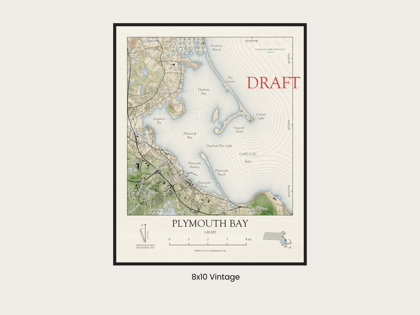 Plymouth Bay Massachusetts VINTAGE Map Art Print 042025