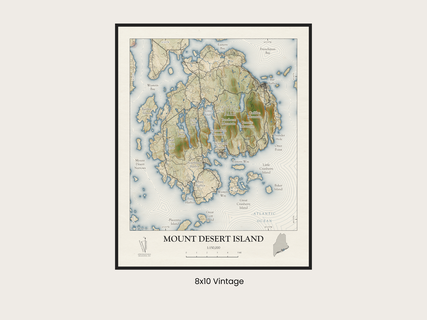 Mount Desert Island Maine VINTAGE Map Art Print 0425