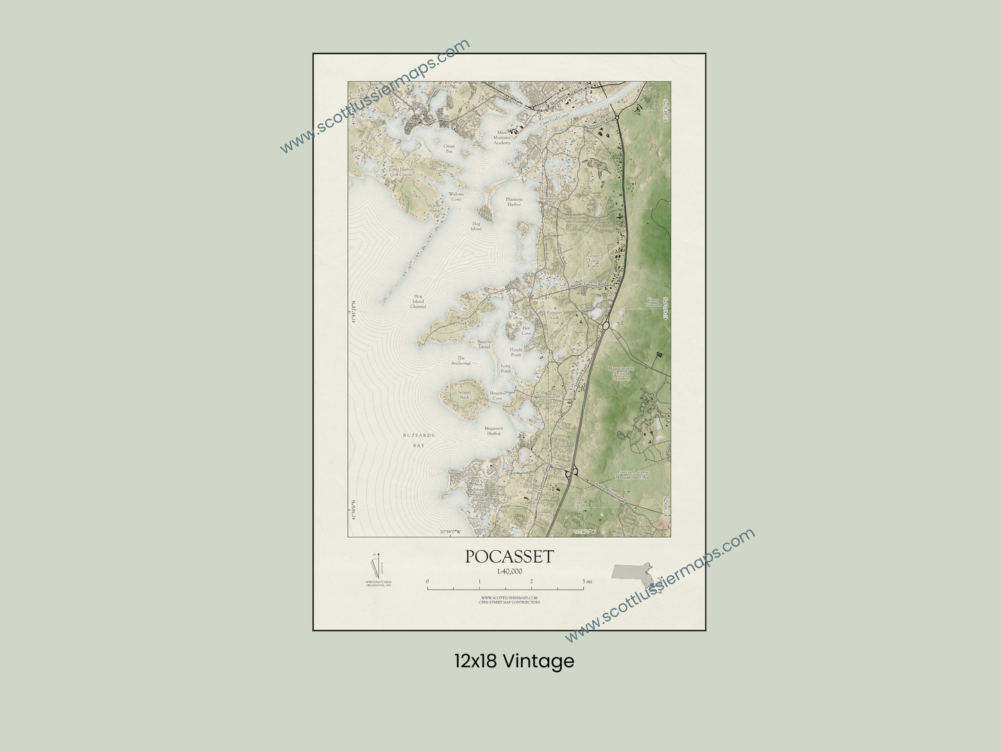 Pocasset Mass Cape Cod VINTAGE Map Art Print
