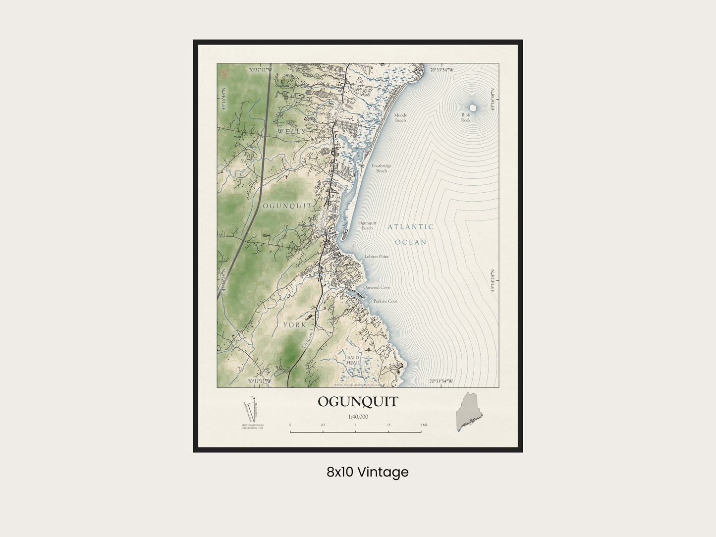 Ogunquit Maine VINTAGE Map Art Print 0225
