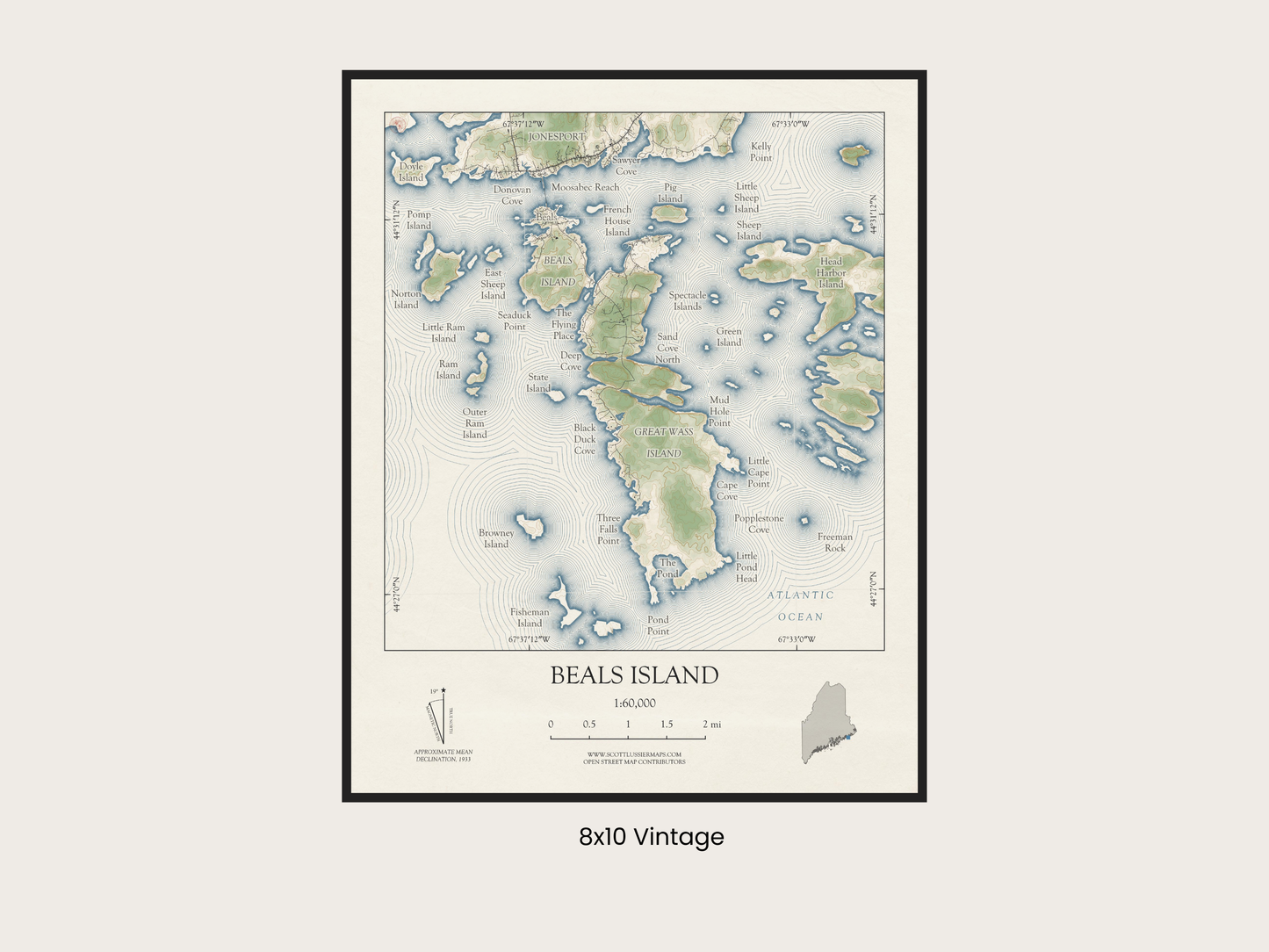 Beals Island Maine VINTAGE Map Art Print