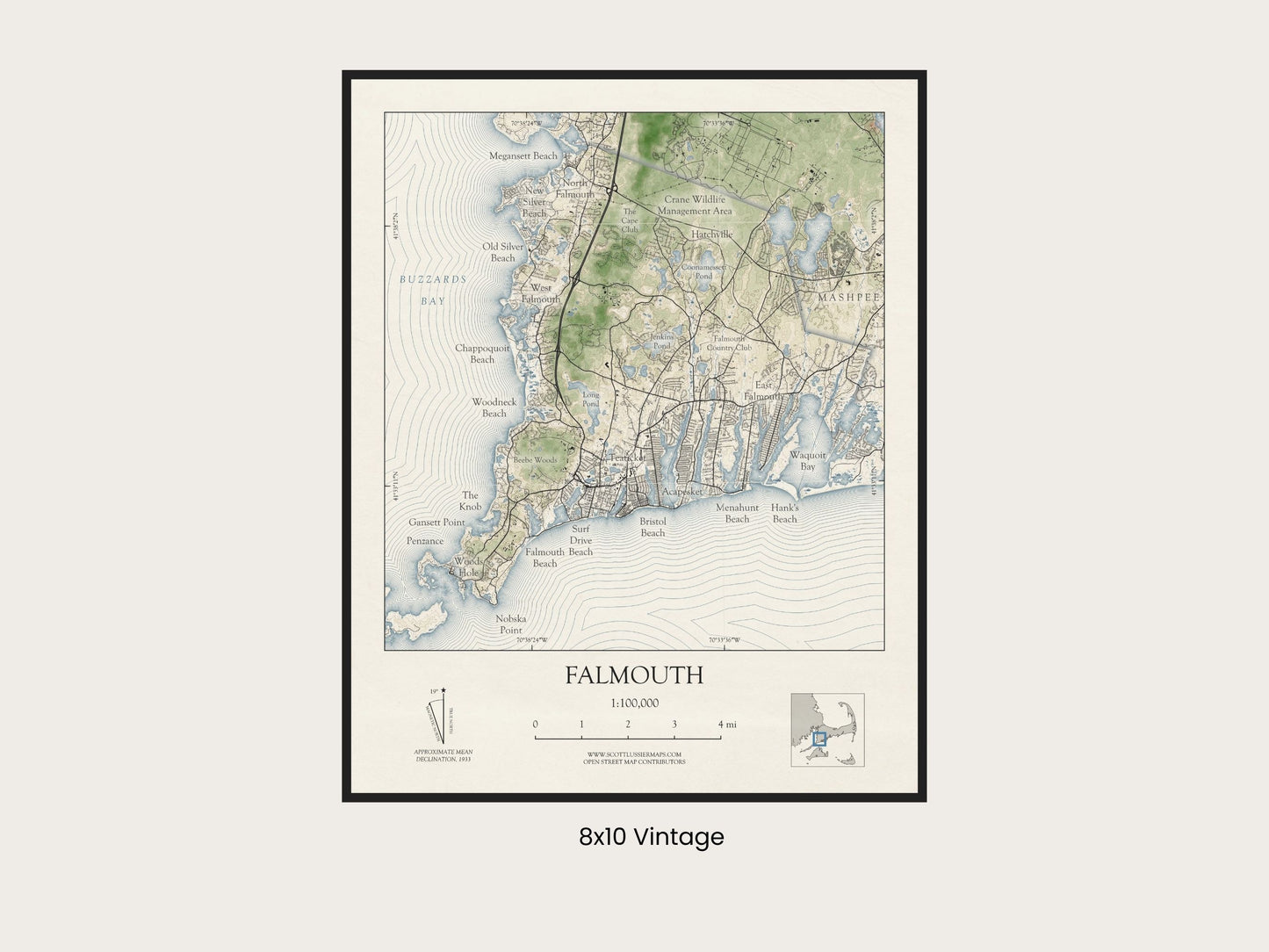 Falmouth Massachusetts Cape Cod VINTAGE Map Art Print 0225