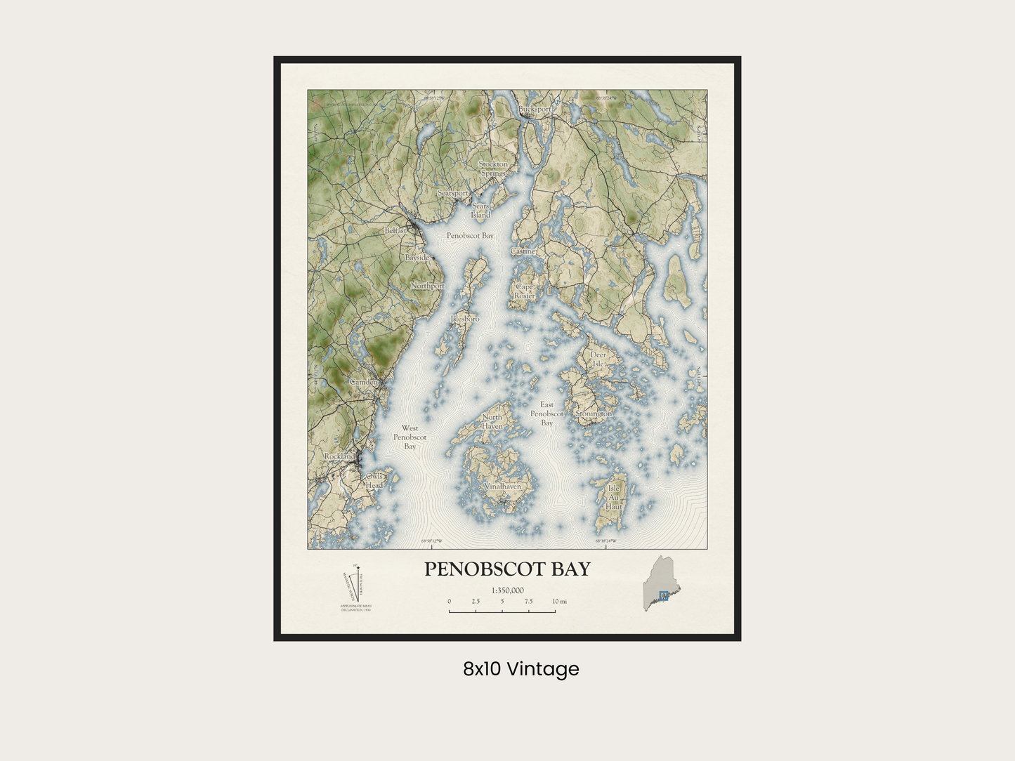 Penobscot Bay Maine VINTAGE Map Art Print