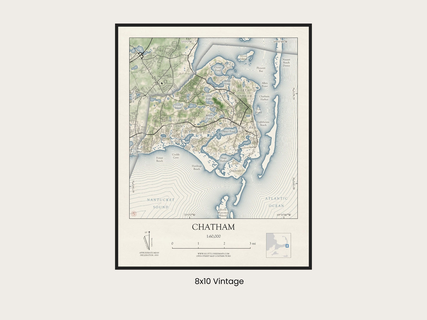 Chatham Massachusetts Cape Cod VINTAGE Map Art Print 0225