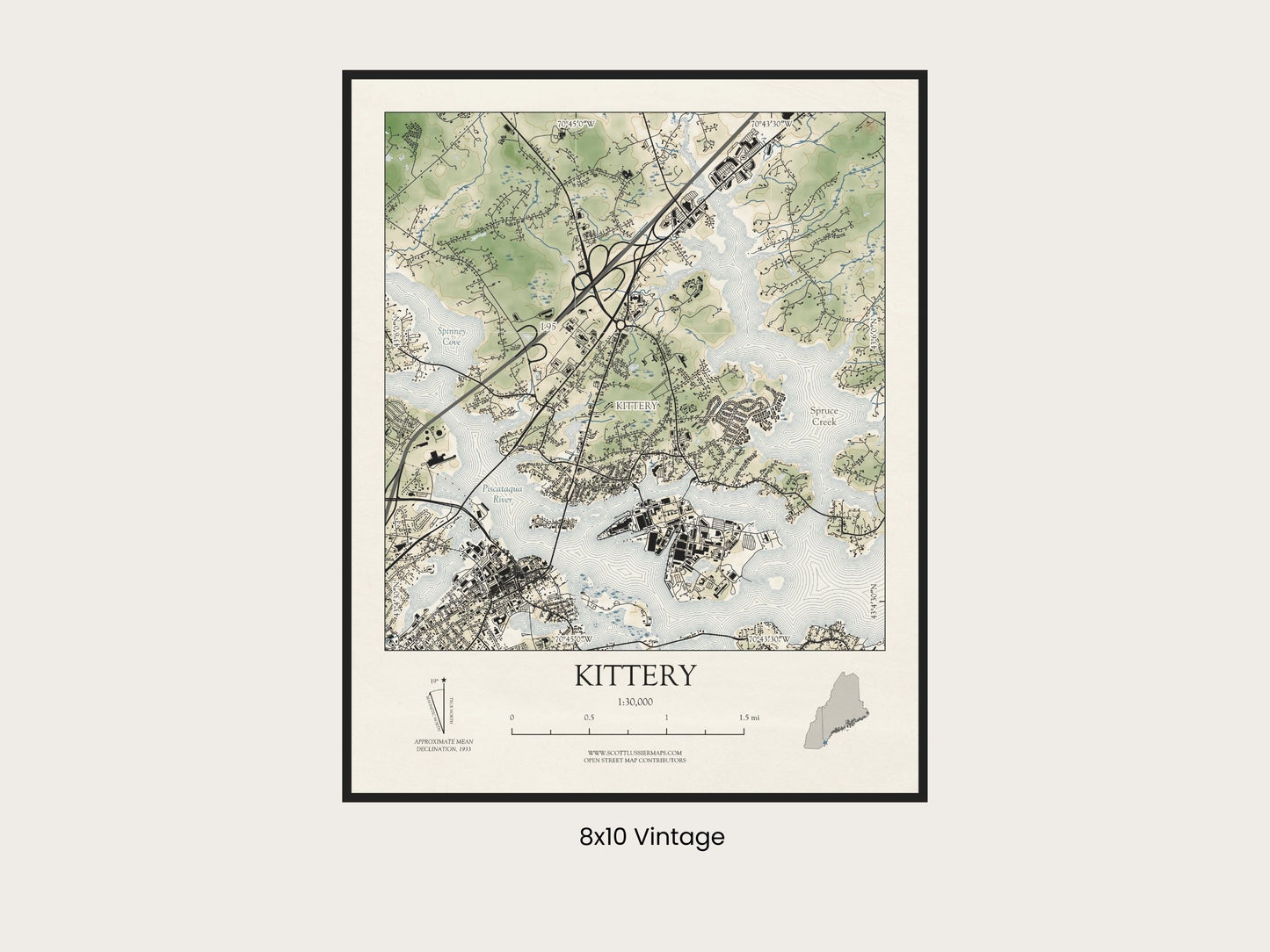 Kittery Maine VINTAGE Map Art Print 0225