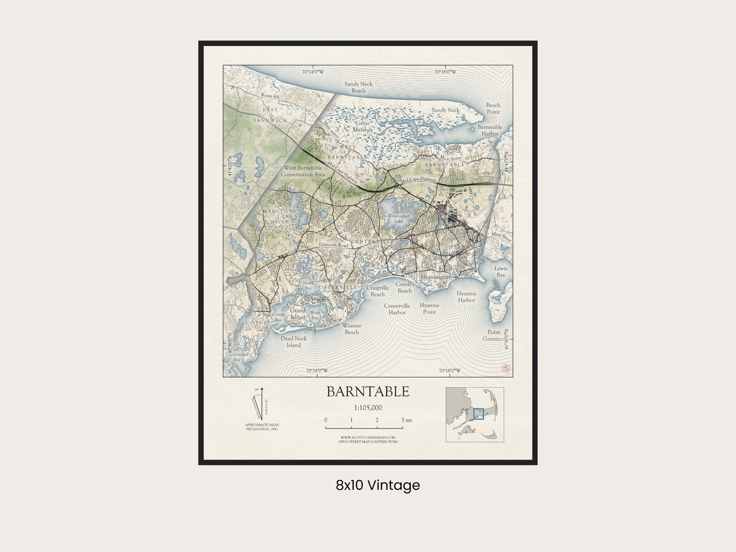 Barnstable Massachusetts Cape Cod VINTAGE Map Art Print 0225