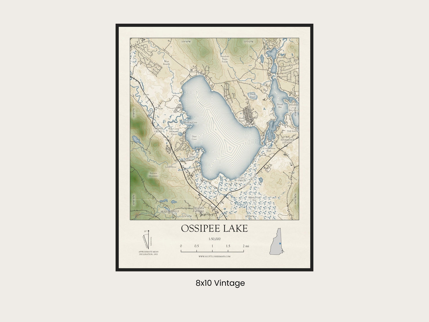Ossipee Lake New Hampshire VINTAGE Map Art Print 0225