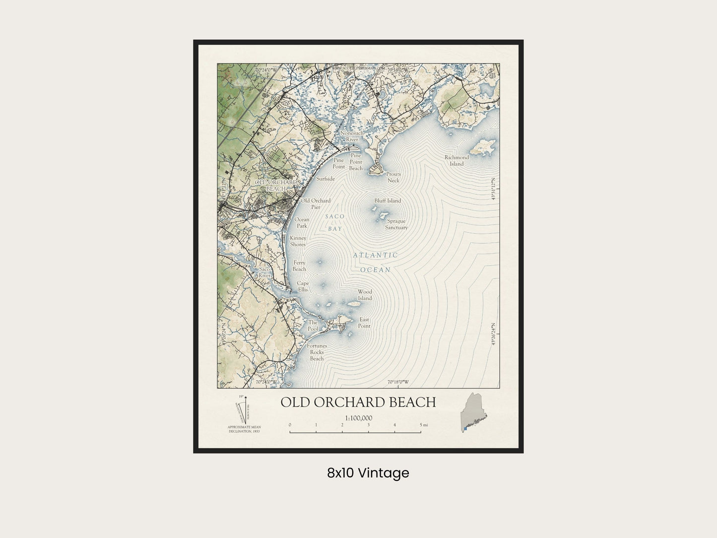 Old Orchard Beach Maine VINTAGE Map Art Print 0225