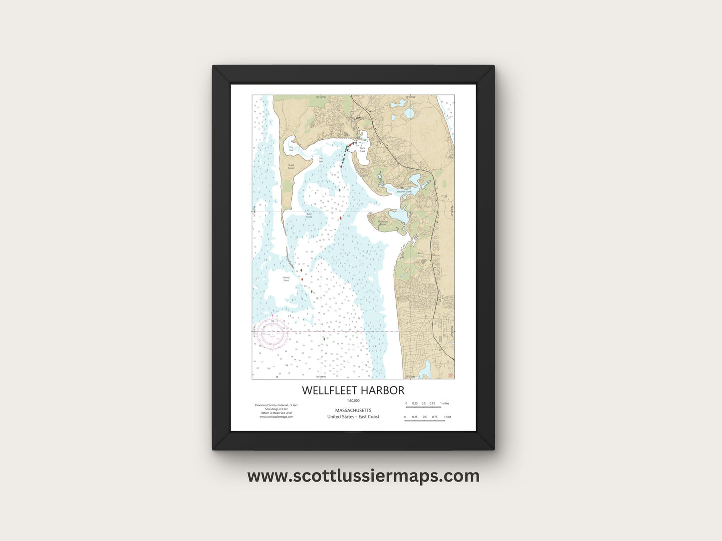 Wellfleet Harbor Cape Cod Mass CHART Map Art Print