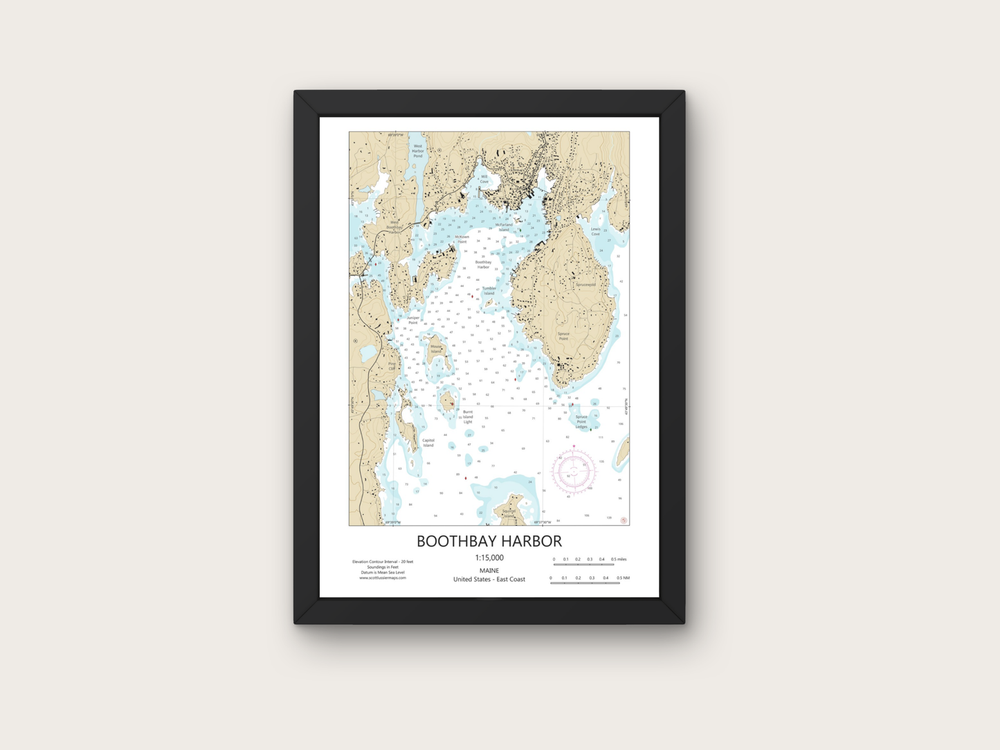 Boothbay Harbor Maine CHART Map Art Print 0325