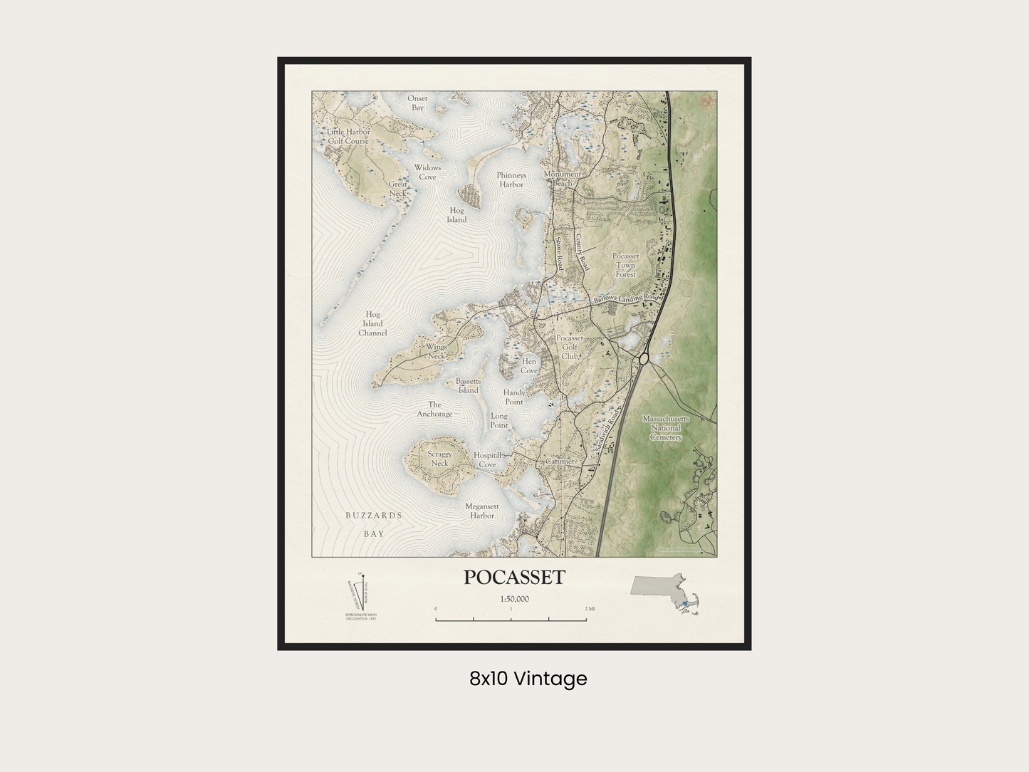 Pocasset Mass Cape Cod VINTAGE Map Art Print