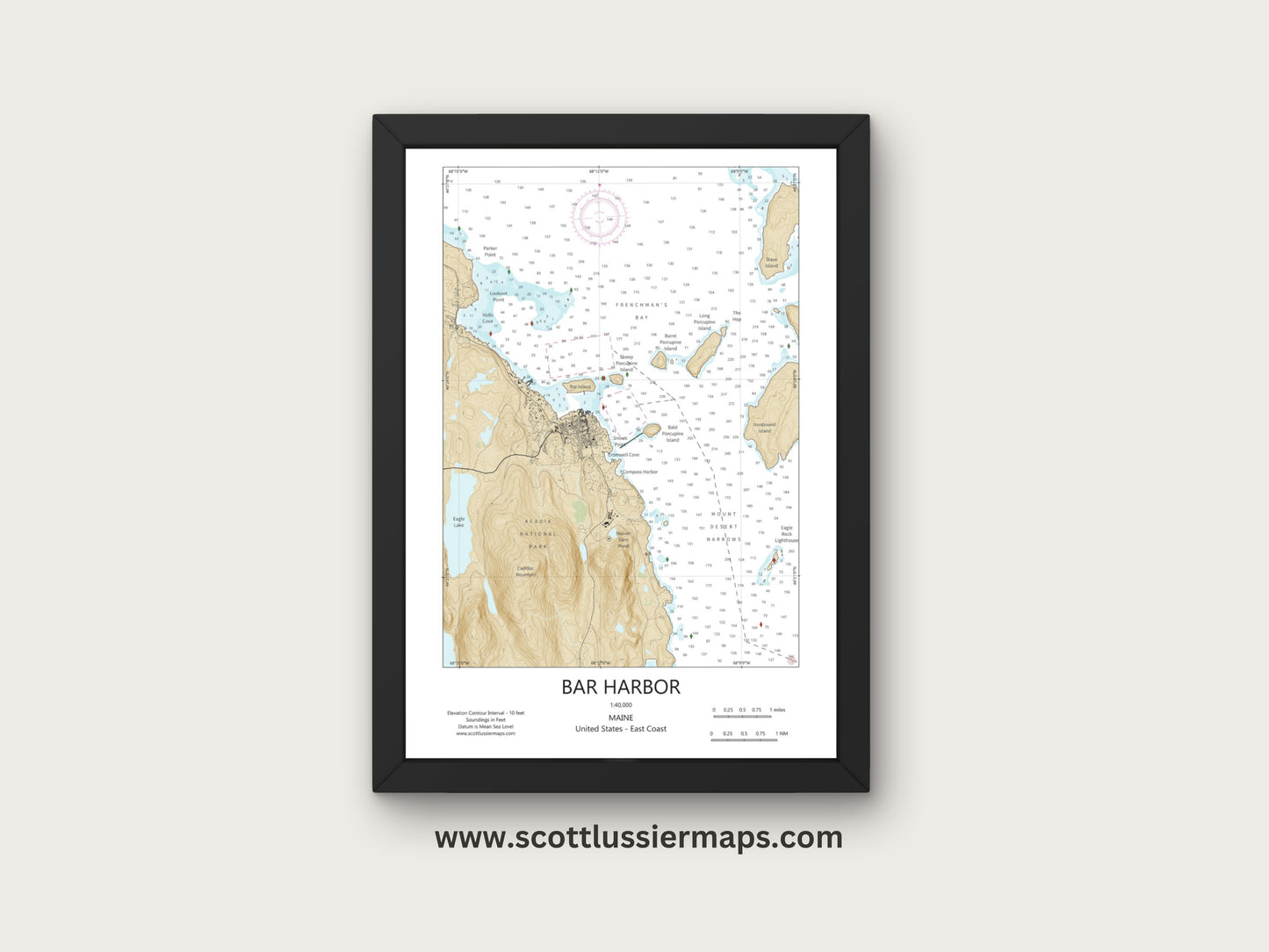 Bar Harbor Maine CHART Map Art Print
