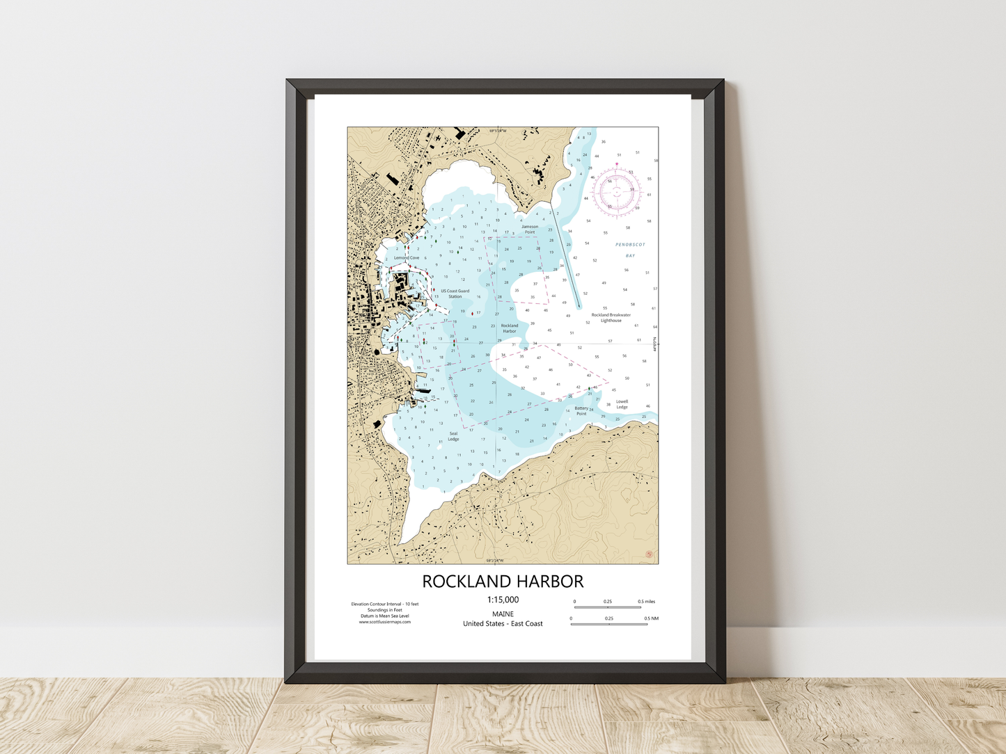 Rockland Maine CHART Map Art Print 0425