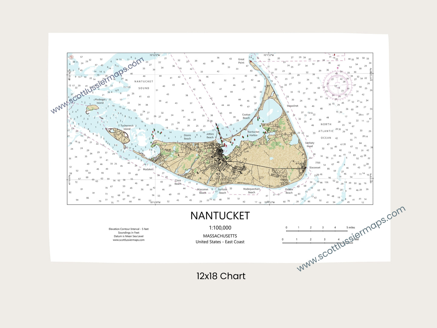 Nantucket Massachusetts Cape Cod CHART Map Art Print