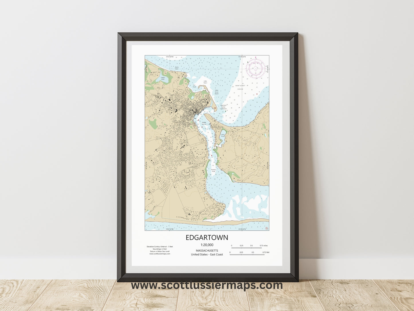 Edgartown Martha’s Vineyard Massachusetts Cape Cod CHART Map Art Print