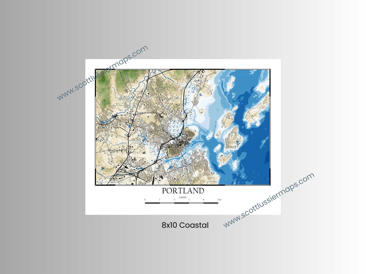 Portland Maine COASTAL Map Art Print