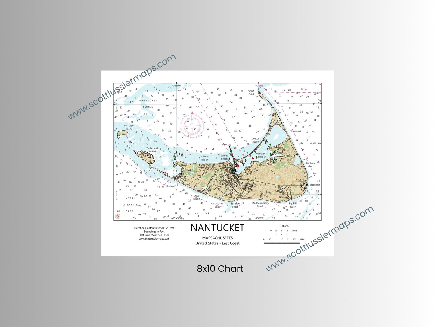 Nantucket Massachusetts Cape Cod CHART Map Art Print