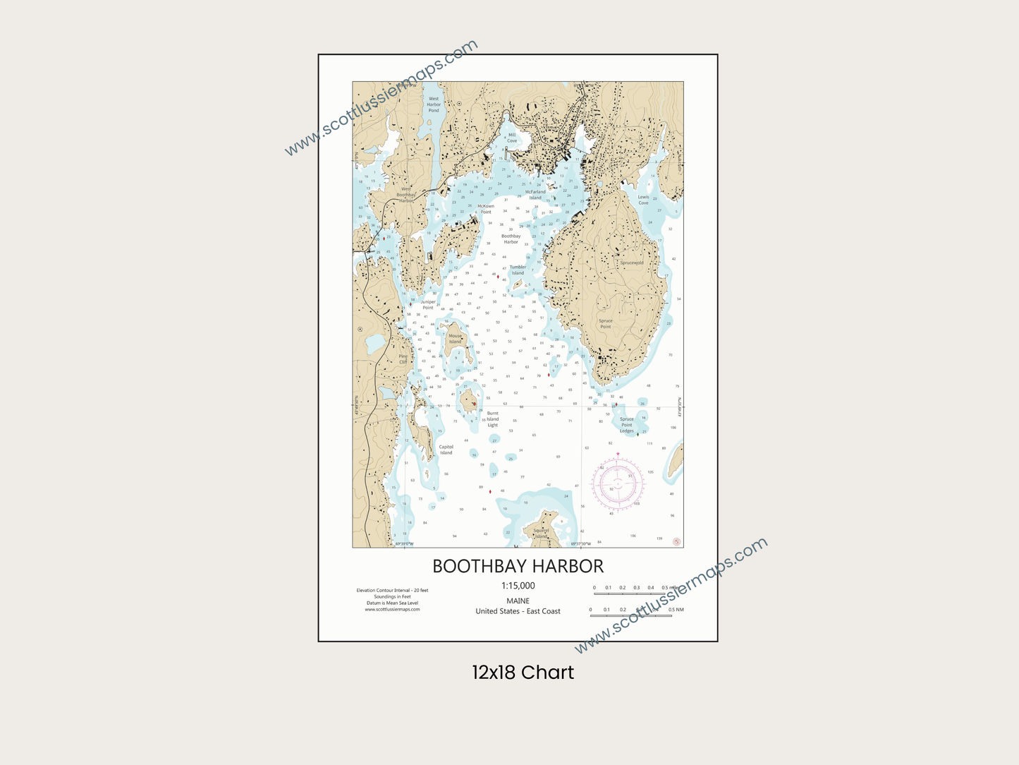 Boothbay Harbor Maine CHART Map Art Print 0325