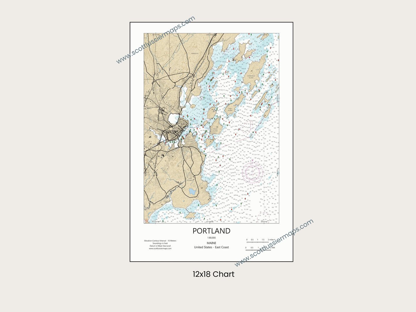 Portland Maine CHART Map Art Print