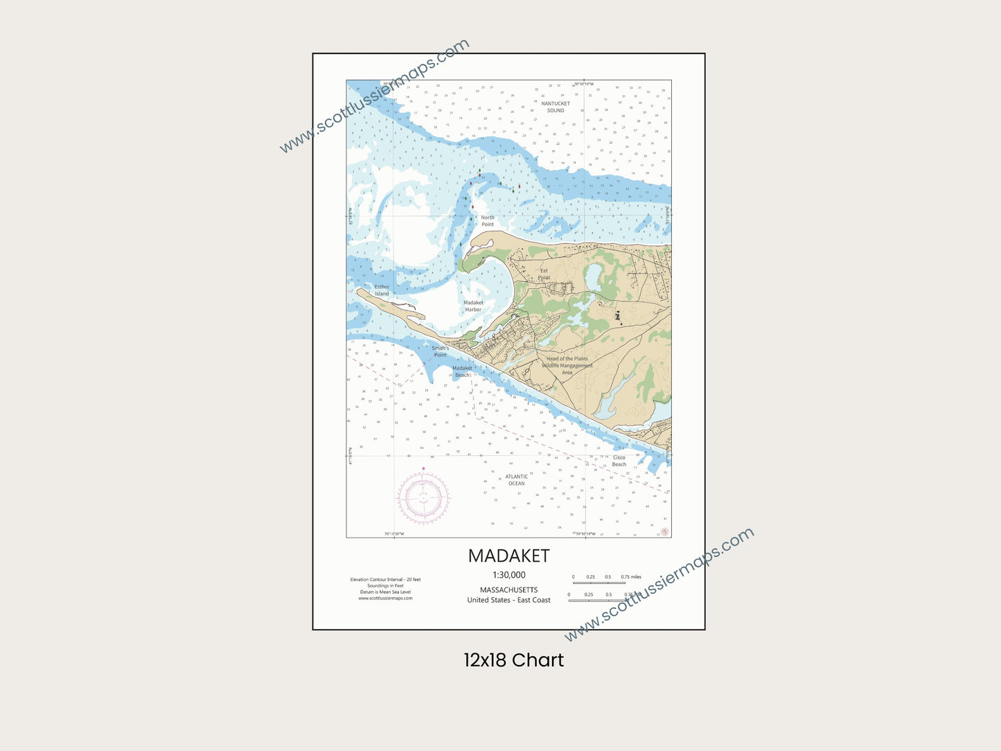 Madaket Nantucket Massachusetts Cape Cod CHART Map Art Print