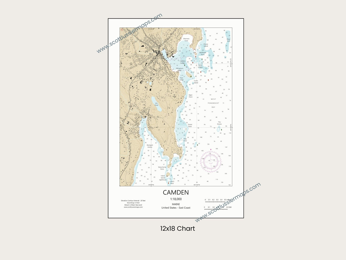 Camden Maine CHART Map Art Print 0225